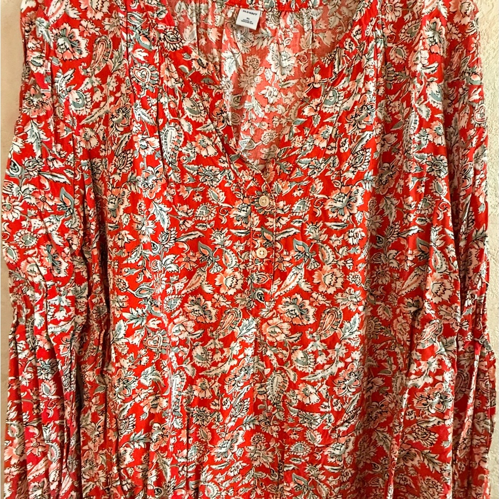 Old Navy Red Floral Blouse
